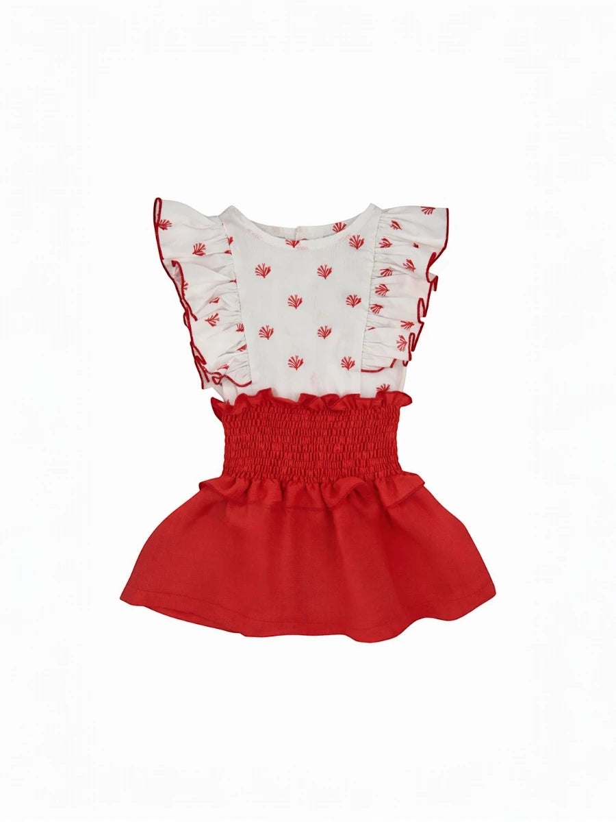 Conjunto Reef camisa manga volante y falda roja engomada- Eve Children