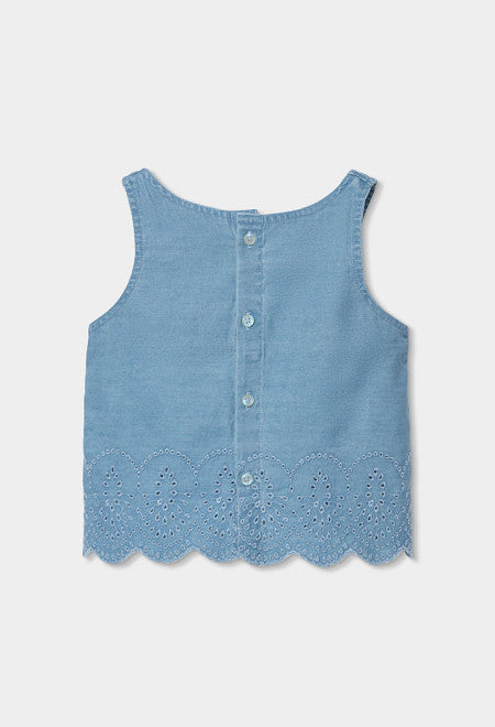 Top denim bordado de niña