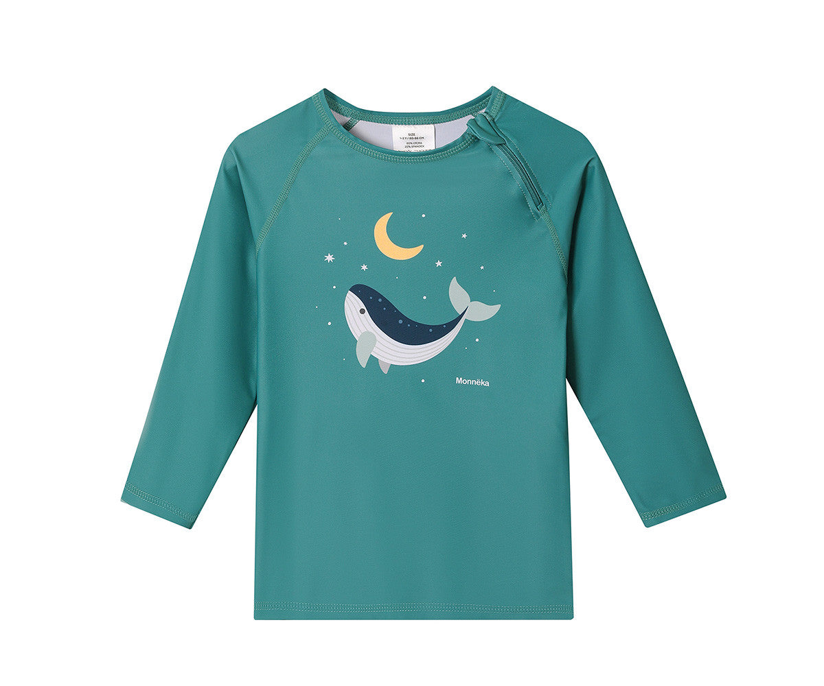 Camiseta Protección Solar Manga Larga Whale Teal — Monnëka