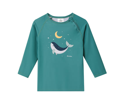 Camiseta Protección Solar Manga Larga Whale Teal — Monnëka