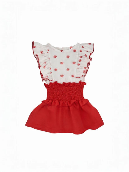 Conjunto Reef camisa manga volante y falda roja engomada- Eve Children