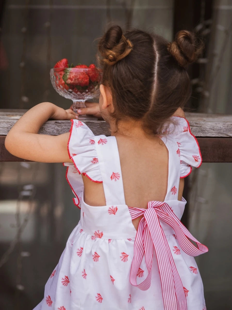 Vestido Reef corales tirantes con espalda descubierta y lazada de rayas - Eve Children