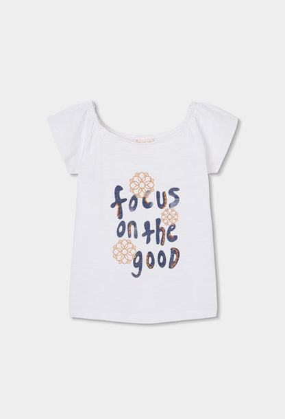 Camiseta punto flamé de niña