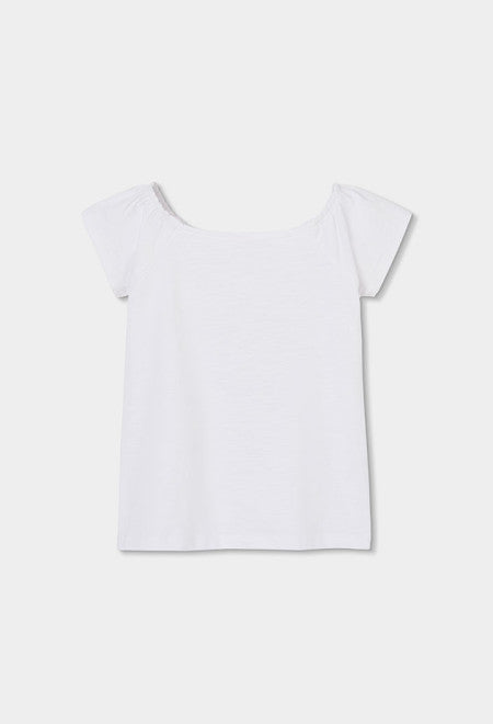 Camiseta punto flamé de niña