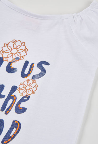 Camiseta punto flamé de niña