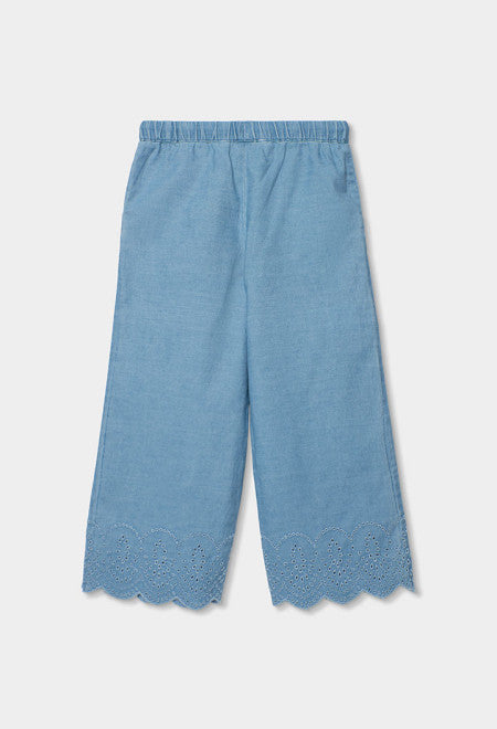 Pantalón denim bordado de niña