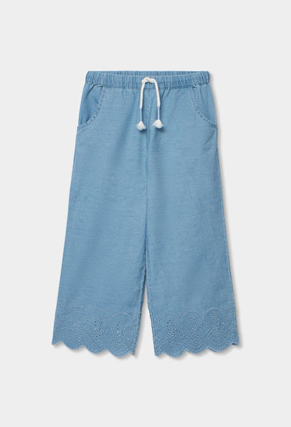 Pantalón denim bordado de niña