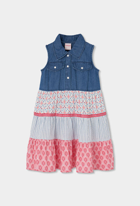 Vestido denim combinado de niña