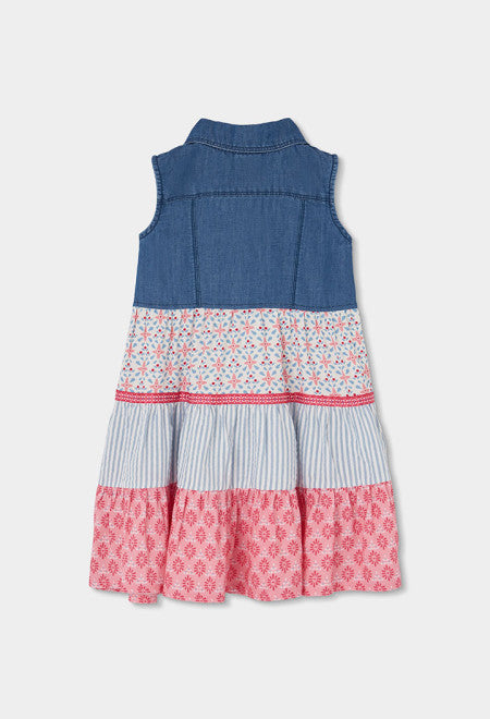 Vestido denim combinado de niña