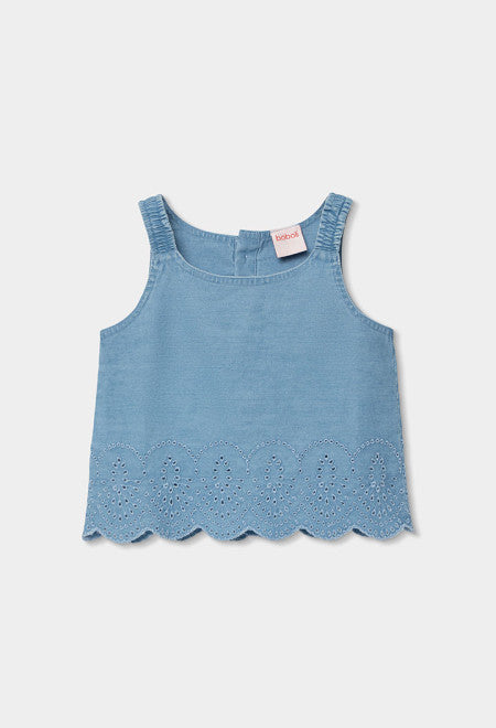 Top denim bordado de niña